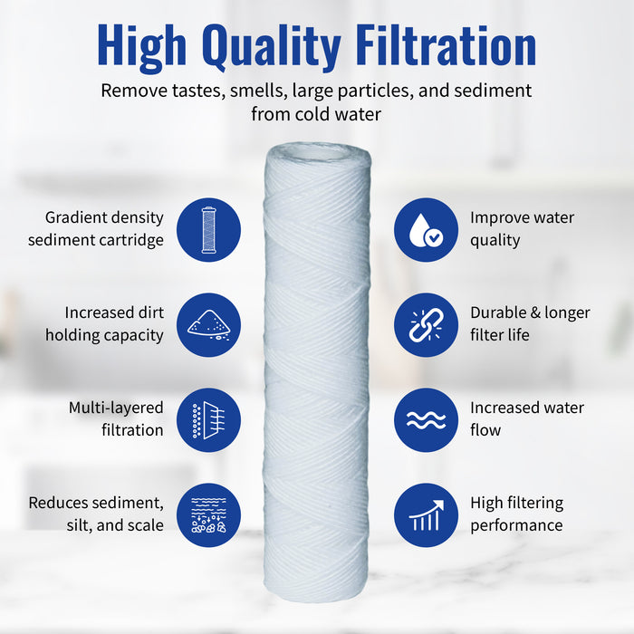 Compatible with OmniFilter RS2 RS2-DS String Wound Water Filter 4-Pack 5 Micron 9.75" x 2-1/2"