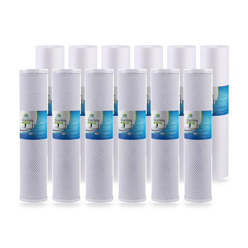 6-Pack Big Blue 20" x 4.5" CTO Carbon Block Filters + 6-Pack Big Blue 20" x 4.5" Sediment Filters