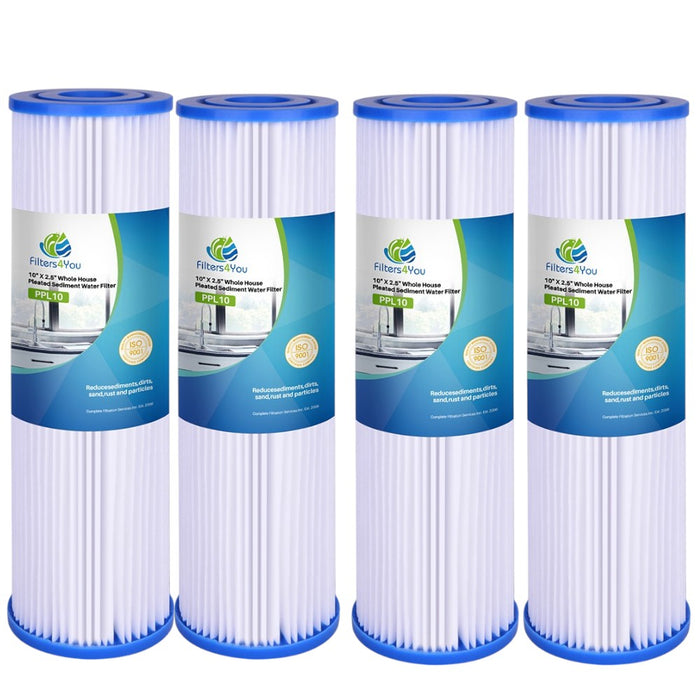 Pleated polyester sediment water filter cartridge, 10 x 2.5 inches, whole house pre-filter replacement