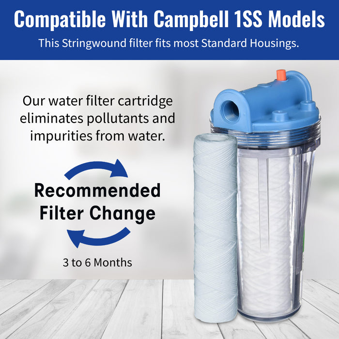 Compatible with OmniFilter RS2 RS2-DS String Wound Water Filter 4-Pack 5 Micron 9.75" x 2-1/2"
