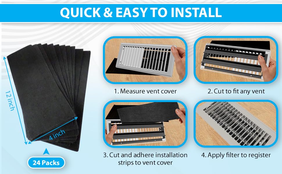CFS Carbon Air Filter Sheets for Vents, Registers, Heaters, 4x12, 12 Pack