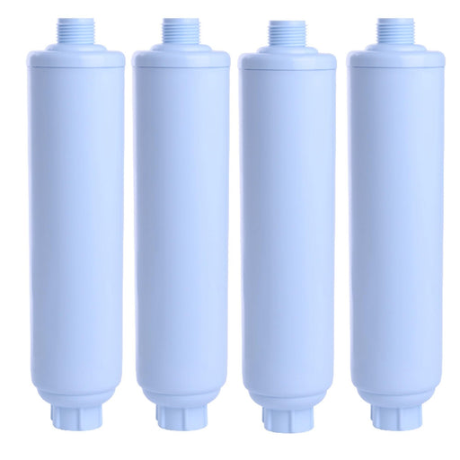 4-pack inline RV water filters, compatible with WCBCS-975-RV and 40043 models, GAC and KDF filtration media