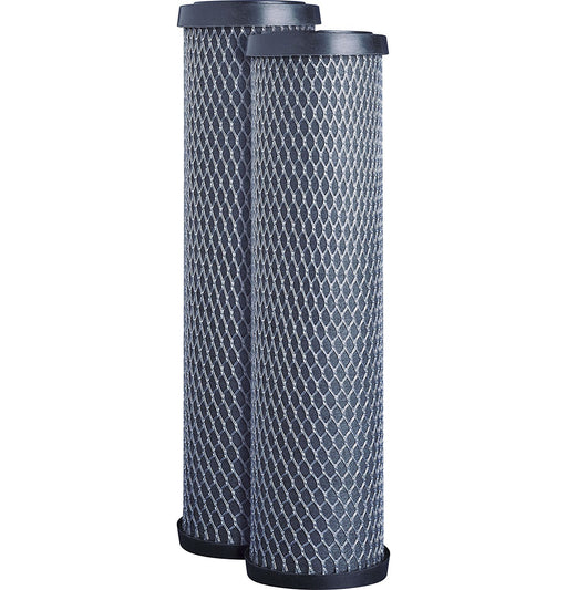 2-pack carbon block water filter cartridges, compatible with GE FXWTC, GXWH04F and similar models, reduces taste and odor