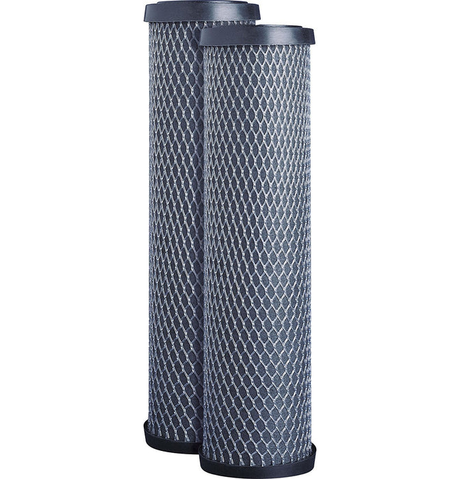2-pack carbon block water filter cartridges, compatible with GE FXWTC, GXWH04F and similar models, reduces taste and odor