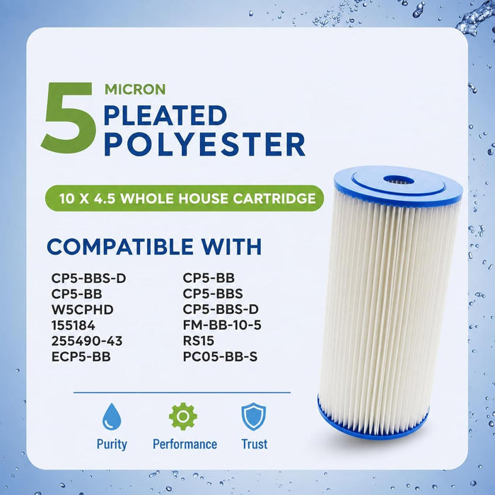 CFS Pleated Sediment Filter – 5 Micron – 10" x 4.5" – Fits CP5-BB, CP5-BBS-D, W5CPHD