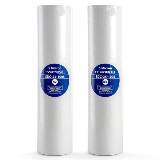 2-pack whole-house RO sediment water filter cartridges, 5 micron, 2.5 x 10 inches, compatible with Hydronix SDC-25-1005