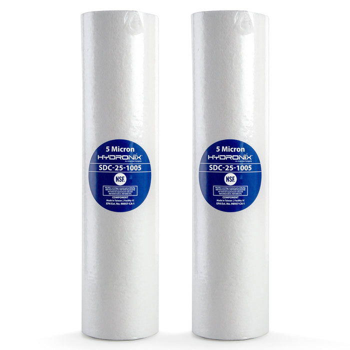 2-pack whole-house RO sediment water filter cartridges, 5 micron, 2.5 x 10 inches, compatible with Hydronix SDC-25-1005