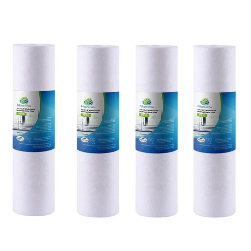 4-pack whole house pre-filter cartridges for 10-inch bowl drop-in systems, compatible with EV953440 models