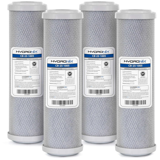 CFS Coconut Carbon Block Water Filters 4-Pack – 2.5" x 10" – 5 Micron – Reduces Chlorine Taste & Odor – Fits CB-25-1005