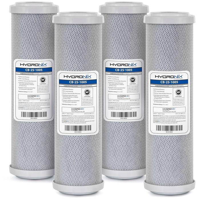 CFS Coconut Carbon Block Water Filters 4-Pack – 2.5" x 10" – 5 Micron – Reduces Chlorine Taste & Odor – Fits CB-25-1005