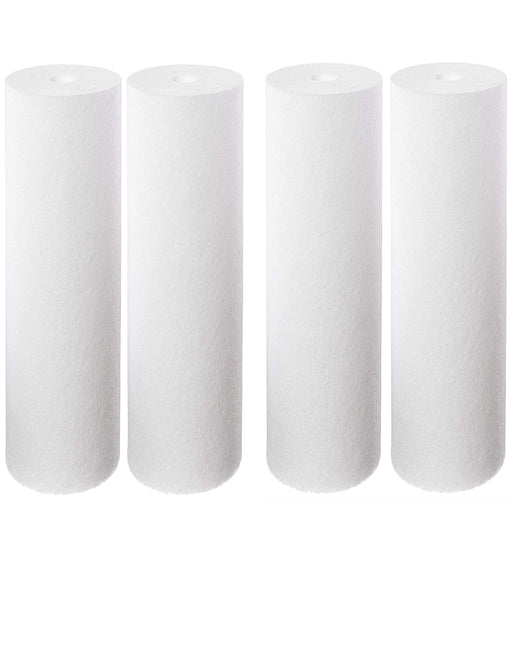 4-pack whole house sediment water filter cartridges, 10 micron, compatible with SDC-25-1010 models, white
