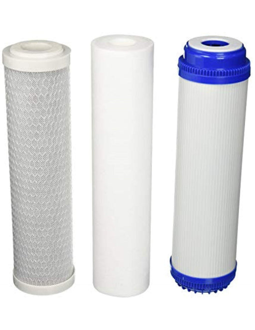 10-inch universal replacement filter set with sediment, granular activated carbon, and carbon block filters, compatible with F3 systems