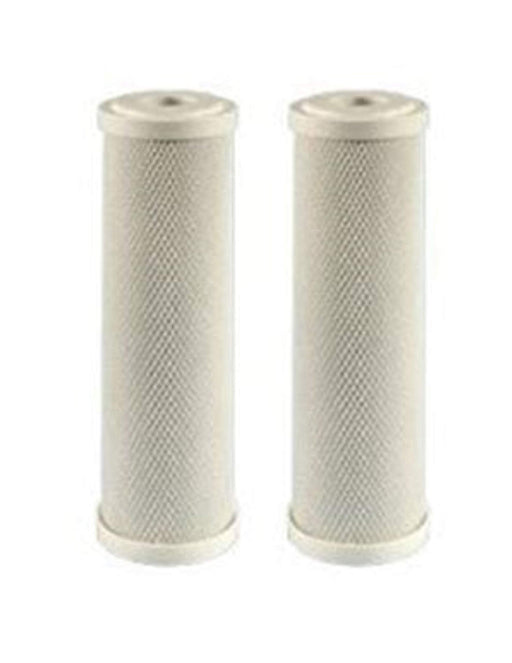 2-pack activated carbon block water filter cartridges, compatible with Ecosoft countertop filter models, reduces bad taste and odor