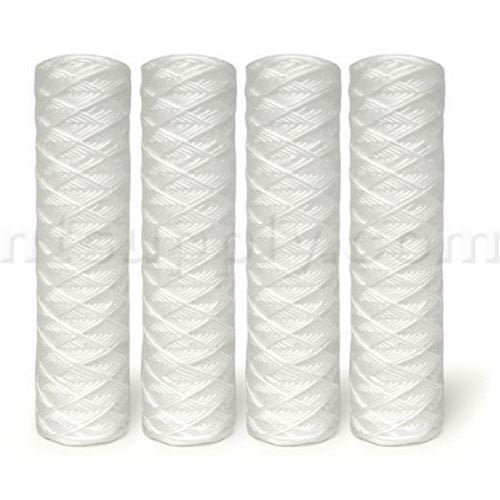 4-pack string-wound sediment water filter cartridges, 5 micron, 9.75 x 2.5 inches, for 10-inch whole house housings