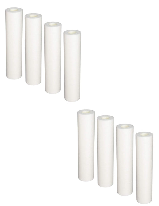 8-pack polypropylene sediment filter cartridges, 10 inches, 5 micron, compatible with Watts 500221 Full Flow whole-house filters