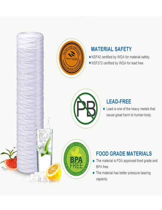 CFS – 6 Pack String Wound Sediment Water Filter Cartridges Compatible with WHKF-WHSW Models – Whole House Replacement Water Filter Cartridge, 5 Micron - White