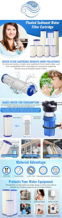 CFS – 4 Pack Sediment Water Filter Cartridges Compatible with American Plumber W20CLA Models – Whole House Replacement Filter Cartridge – 5 Micron