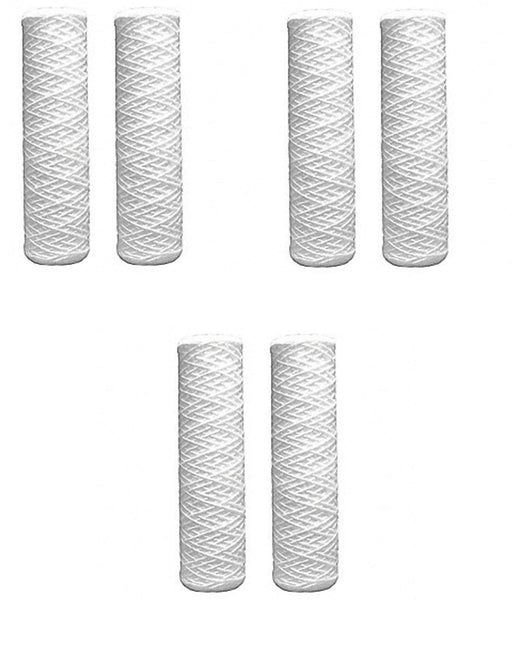 6-pack string-wound sediment water filter cartridges, 5 micron, white, compatible with WHKF-WHSW models