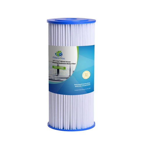 Pleated whole house water filter cartridge, high flow, compatible with HDX basic household filter systems, white
