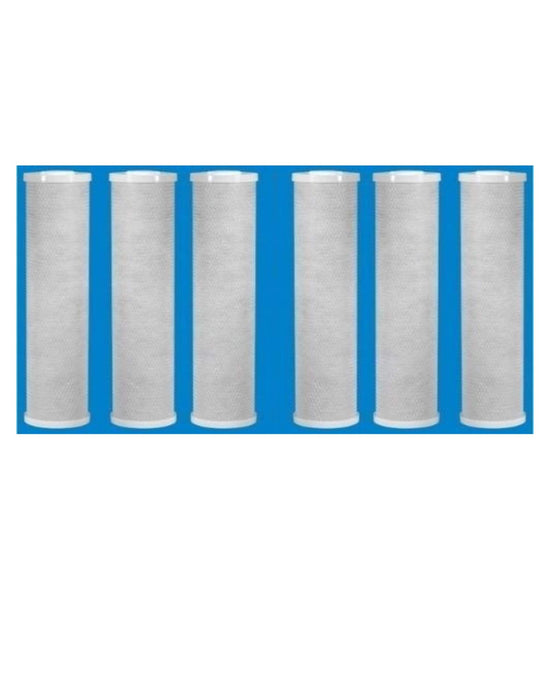 6-pack coconut shell carbon block CTO water filter cartridges, 5 micron, 10 inches