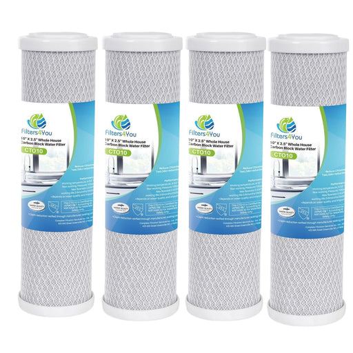 4-pack activated carbon block replacement filters, 10 inches, compatible with GE GXWH04F household pre-filtration systems