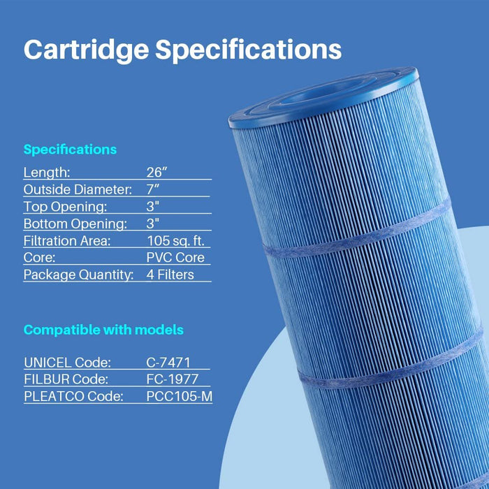 Filters4you- F4Y- PLF105A-M Pool Filter Replacement for Models 105 sqft 420, CCP420, R173576, PCC105, C-7471 & C-7471-4 Filter Cartridges, 4 Pack