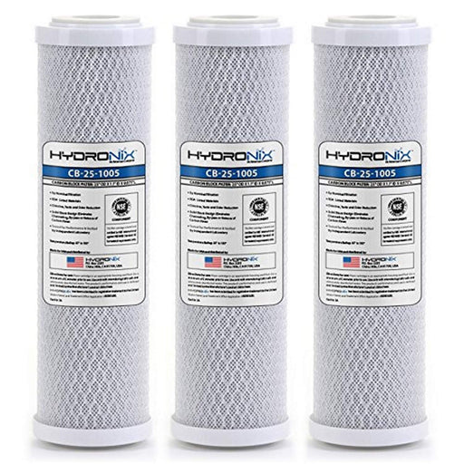 CFS Coconut Shell Carbon Block Water Filters 3-Pack – 2.5" x 10" – 5 Micron – Reduces Chlorine Taste & Odor – Fits HX-CB-25-1005