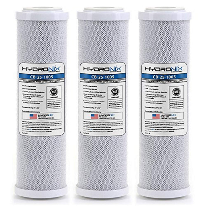 CFS Coconut Shell Carbon Block Water Filters 3-Pack – 2.5" x 10" – 5 Micron – Reduces Chlorine Taste & Odor – Fits HX-CB-25-1005
