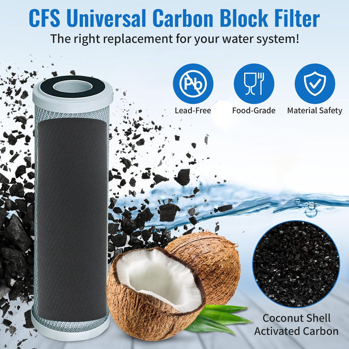 4-Pack Compatible for Watts MAXETW-975 10-Inch 5-Micron for Multi-Cartridge Whole House Water Filter with Solid Block Activated Carbon