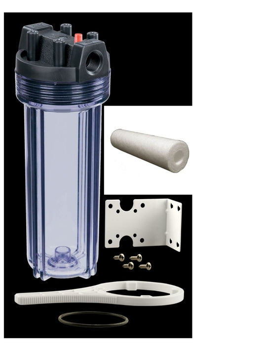 Universal 10-inch water filter housing (Big Blue size) with one filter included
