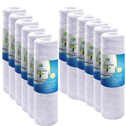 12-pack polypropylene cord-wound sediment filter cartridges, 10 micron, compatible with CW-F models