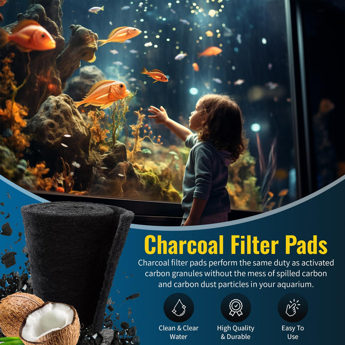 Aquarium Carbon Pad - Cut to Fit Carbon Infused Filter Pad Media for Clean & Clear Fish Tank and Ponds