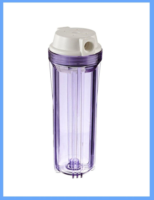 10-inch clear/black filter housing with 3/4-inch ports, for water filtration and hydroponic systems