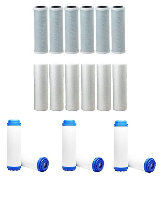 18-piece universal RO replacement filter supply set with sediment, GAC and CTO carbon block filters
