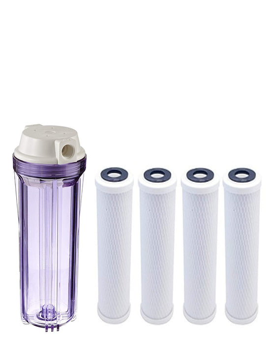 10-inch replacement filter housing with 4 carbon filter cartridges, compatible with Flow/Purwatt FH4200WW12-RV