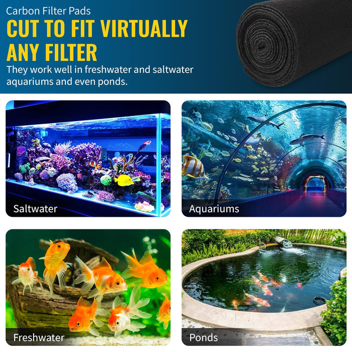 Aquarium Carbon Pad - Cut to Fit Carbon Infused Filter Pad Media for Clean & Clear Fish Tank and Ponds