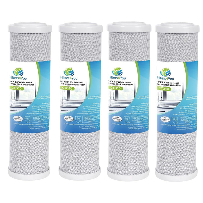 CFS Carbon Block Water Filters – 4 Pack – 1 Micron – 10" x 2.5" – Fits SpectraPure RO/DI