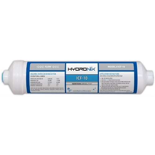 Inline coconut carbon filter, 2 inch OD x 10 inch length, 1/4-inch FNPT, compatible with Hydronix ICF-10