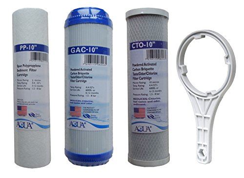 Universal reverse osmosis replacement filter set of 3 cartridges, including sediment stage