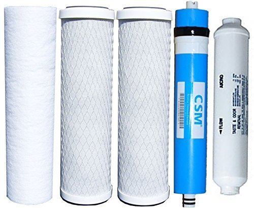 5-piece universal reverse osmosis replacement filter set with 50 GPD membrane