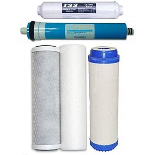 5-stage reverse osmosis replacement filter set with 50 GPD membrane, 5 cartridges