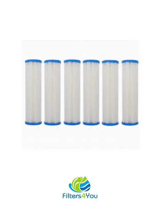 6-pack pleated washable sediment water filter cartridges, 5 micron, 10 x 2.5 inches, for whole house and RO systems
