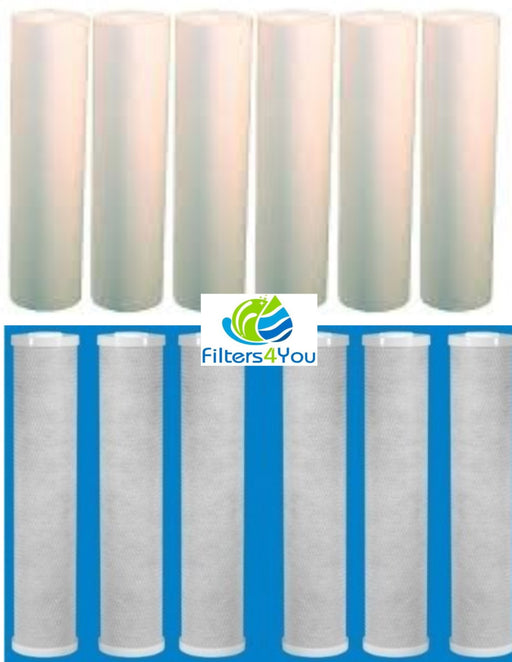 Combo pack of Big Blue 20 x 4.5 inch carbon block and sediment water filters, 6 of each